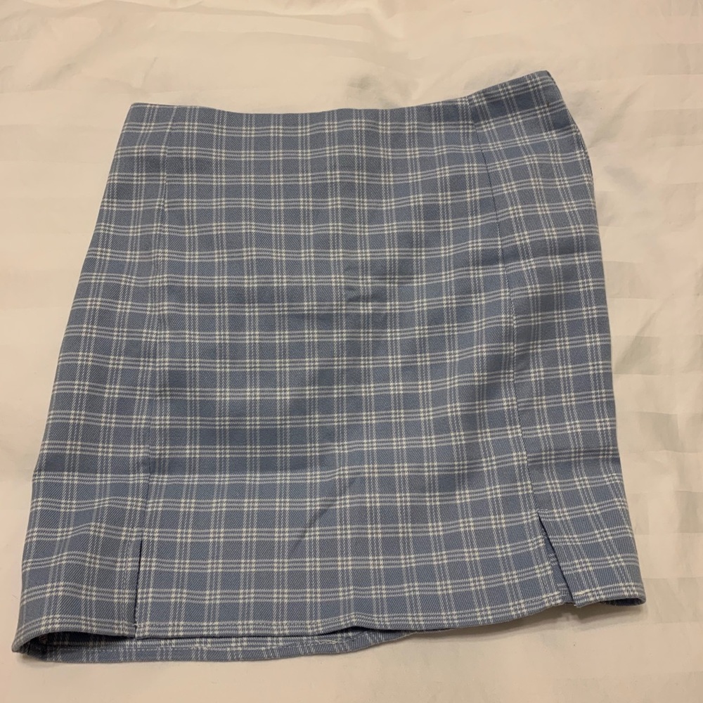 Blue plaid slit skirt